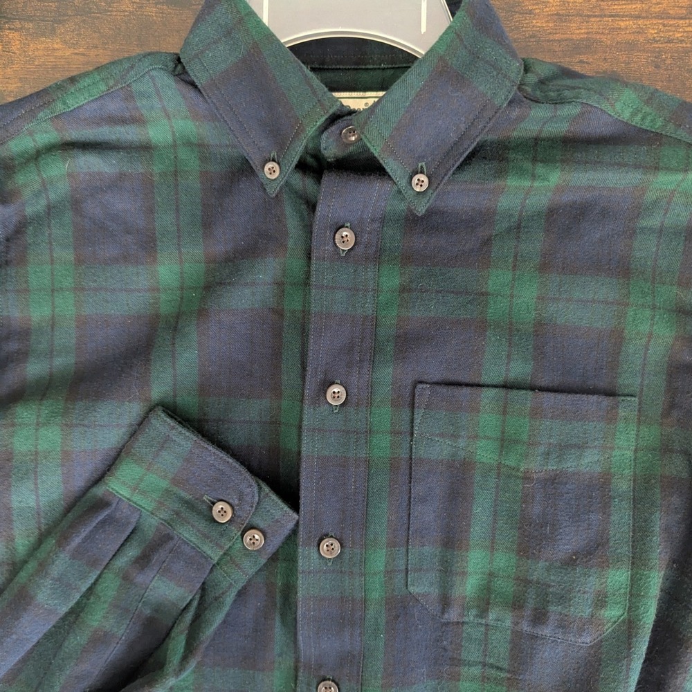 L.L. Bean Flannel Shirt Green Blue Plaid Black Watch Sz S Reg Heritage Cabin